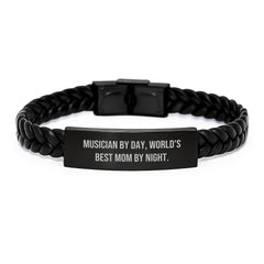 Musician Gifts by Day, Unique Interlaced Leather Bracelets for World's Best Mom By Night - Graduation Gifts from Friends, Family, Coworkers, or Loved Ones - Image 1