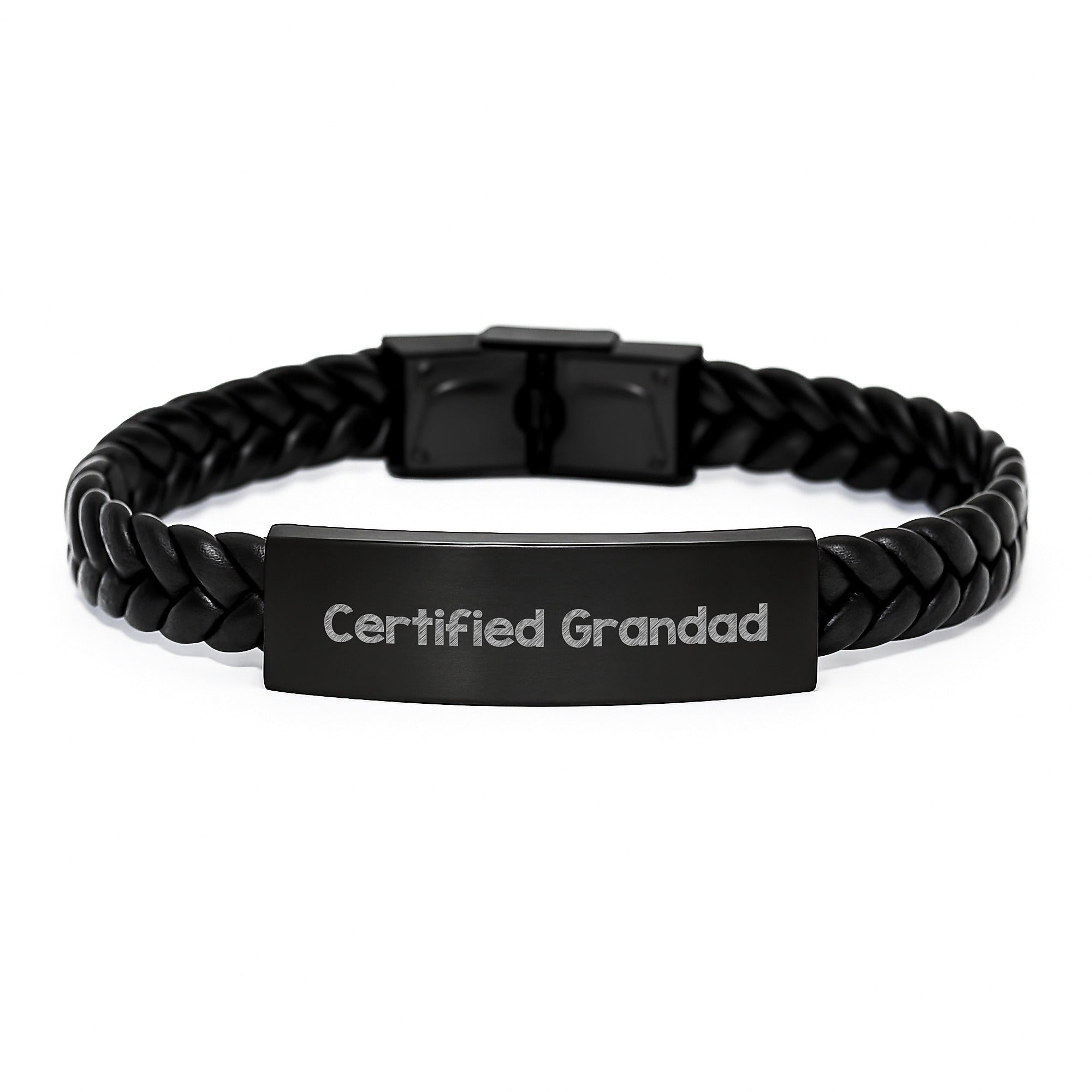 Certified Grandad Funny Quote Interlaced Leather Bracelet Gifts from Family for Grandad Graduation - Image 1