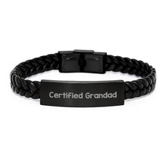 Certified Grandad Funny Quote Interlaced Leather Bracelet Gifts from Family for Grandad Graduation - Image 1