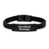 Certified Grampy Fun Quote Interlaced Leather Bracelet Gifts for Men Grampy Birthday Unique Gifts from Family - Image 1