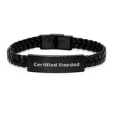 Funny Stepdad Gifts from Men - Certified Stepdad Interlaced Leather Bracelet for Him - Image 1