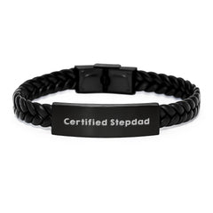 Funny Stepdad Gifts from Men - Certified Stepdad Interlaced Leather Bracelet for Him - Image 1