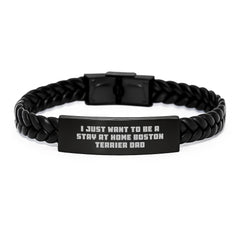 Boston Terrier Dog Gifts for Men - Interlaced Leather Bracelet with Funny Quote - Gifts from Men for Boston Terrier Dad's Graduation - Image 1