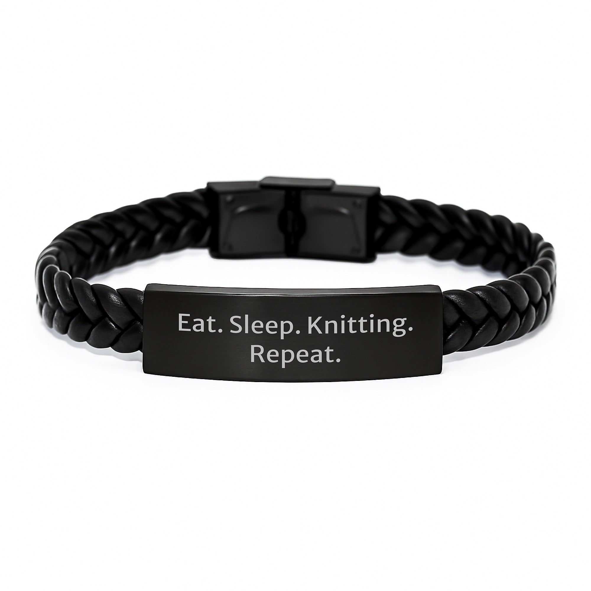 Knitting Enthusiast Gifts from Friends for Graduation - Interlaced Leather Bracelet Eat. Sleep. Knitting. Repeat., Knitting Inspiration, Unique Gifts for Her, Men, Family - Image 1