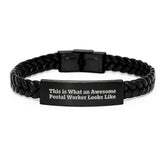 Funny Postal Worker Gifts for Men or Women, Interlaced Leather Bracelet with Stainless Steel Engraving, Graduation Unique Gifts from Family, Coworkers, or Friends - Image 1