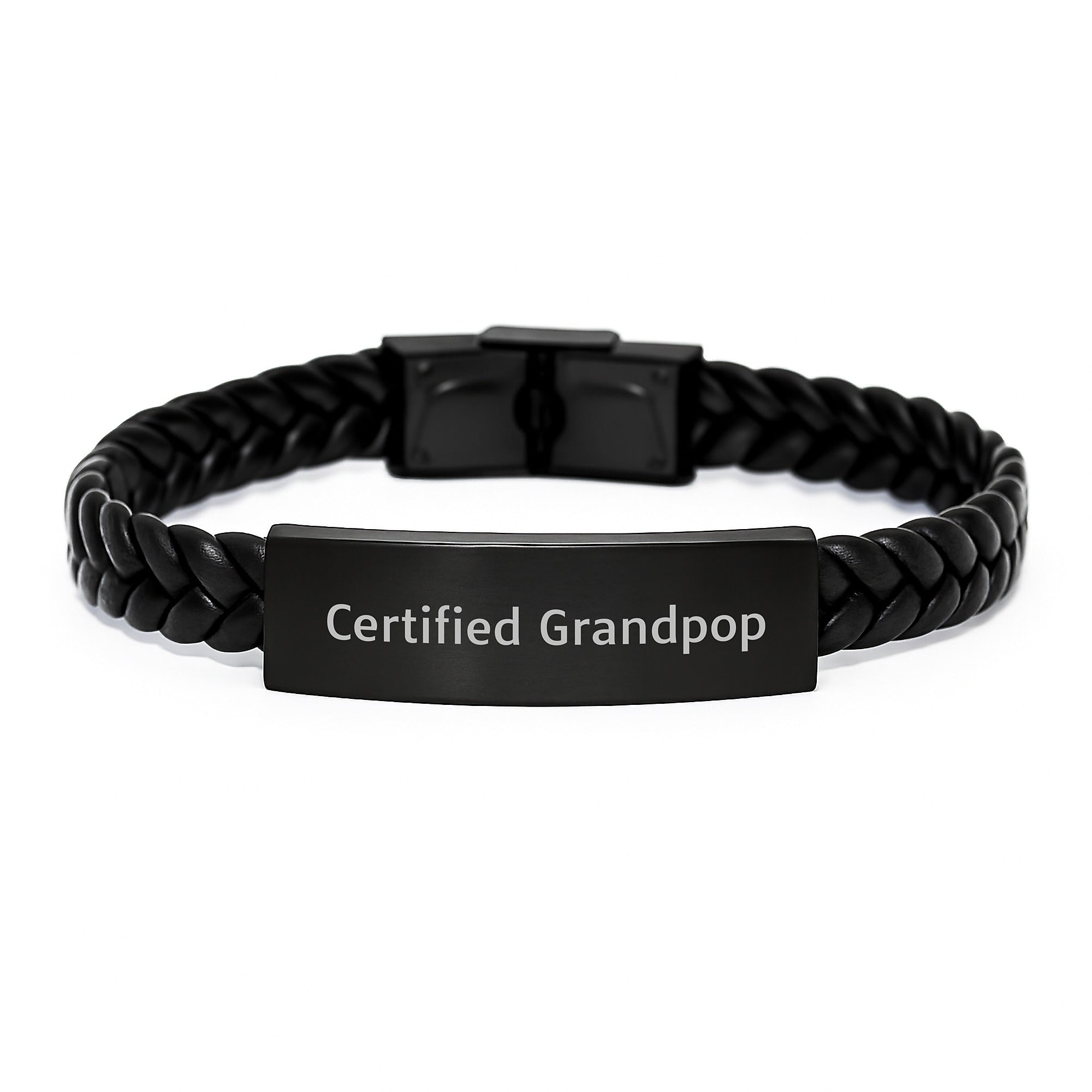 Funny Grandpop Gifts for Men Interlaced Leather Bracelet Certified Quote, Graduation Unique Gifts from Family to Grandpop - Image 1