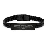 Librarian Gifts from Men for Librarian Interlaced Leather Bracelet Funny Quote - Unique Christmas Unique Gifts for Women Librarian Friends and Family - Image 1