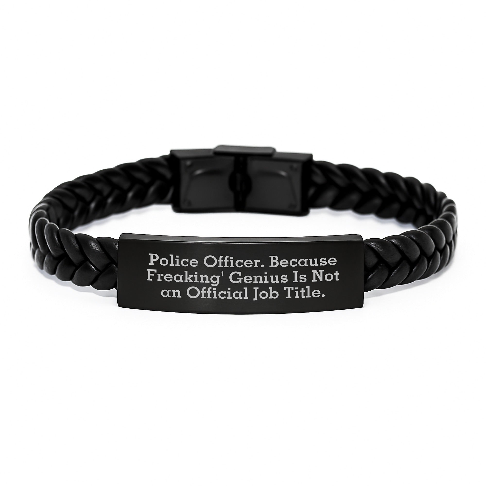 Police Officer Funny Quote Interlaced Leather Bracelet, Gifts for Police Officer Friend, Valentine's Unique Gifts from Men, Women, Family, Coworkers, Friends - Image 1