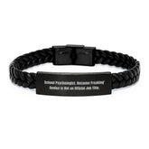 Funny School Psychologist Gift, Interlaced Leather Bracelet with 'Freaking' genius Quote, Perfect Christmas Unique Gifts for School Psychologist Men Women Friends Family - Image 1