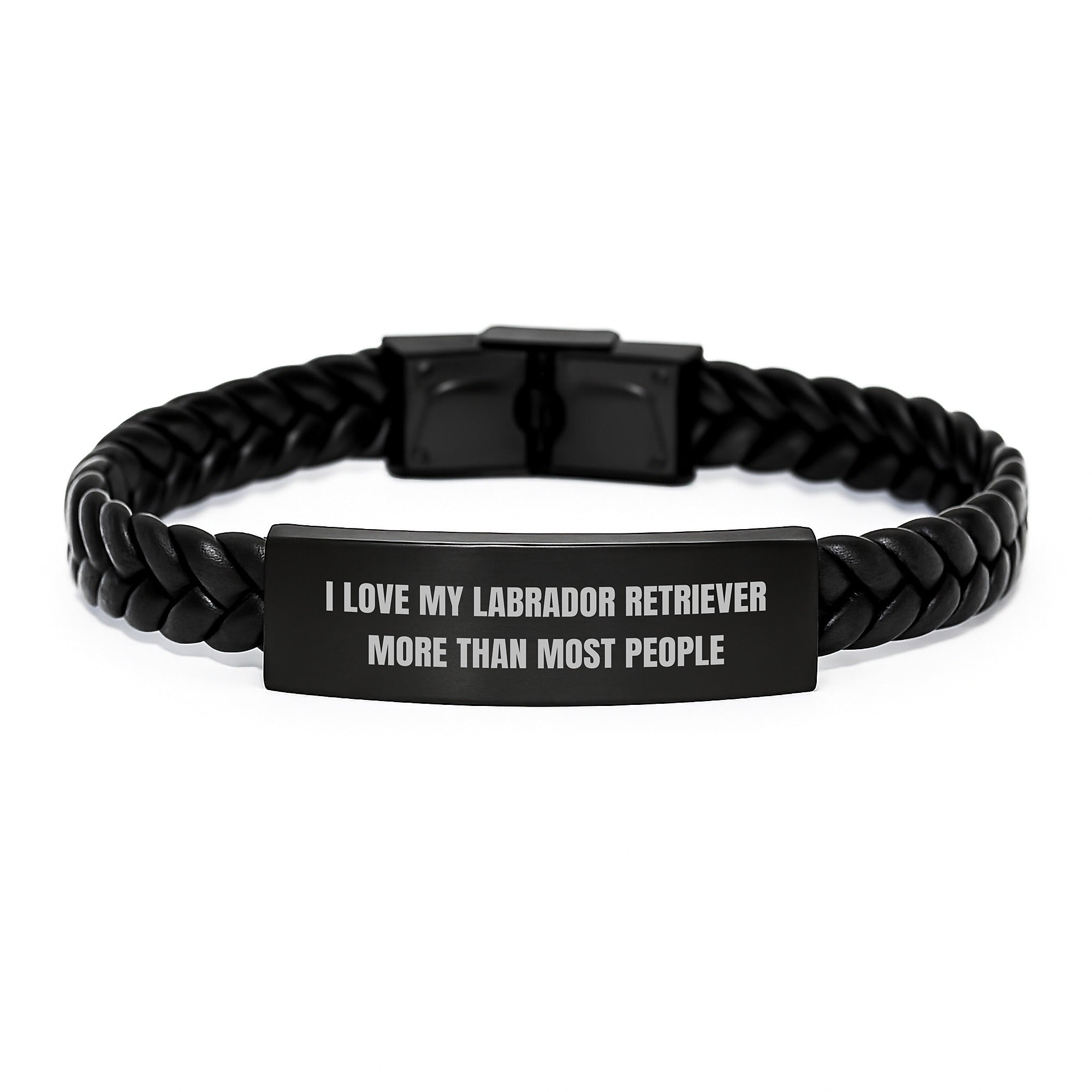 Labrador Retriever Dog Lover Gifts, I Love My Labrador More Than Most People Interlaced Leather Bracelet for Men, Women, Friends, Family on Valentine's - Image 1