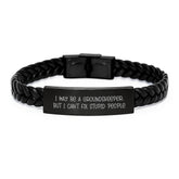 Funny groundskeeper Christmas Unique Gifts from Men to groundskeeper Friends - 'I May Be A groundskeeper, But I Cant Fix Stupid People.' Interlaced Leather Bracelet - Image 1