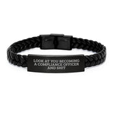 Funny Compliance Officer Gifts for Men, Interlaced Leather Bracelet with Stainless Steel, Unique Christmas Unique Gifts from Friends to Coworkers - Image 1