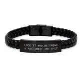 Funny Machinist Gifts for Him, Interlaced Leather Bracelet with Stainless Steel and PU Leather, Birthday Unique Gifts from Men to Machinist - Image 1