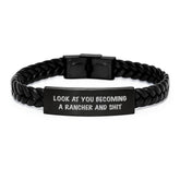 Rancher Inspiration, Funny Quote Interlaced Leather Bracelet Gifts from Friends to Rancher on Birthday Unique Gifts - Image 1