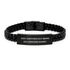 Just Another Day Being An Awesome Nanny Funny Quote Interlaced Leather Bracelet Gifts for Nanny from Family at Christmas - Image 1