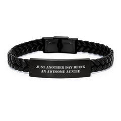 Gifts from Men to Their Awesome Auntie, Interlaced Leather Bracelets for Christmas, Funny Quote 'Just Another Day Being An Awesome Auntie' - Image 1