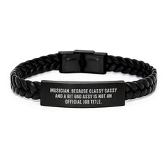 Funny Musician Gifts for Men, Classy Sassy And A Bit Fearlessy Interlaced Leather Bracelet, Christmas Unique Gifts from Friends - Image 1