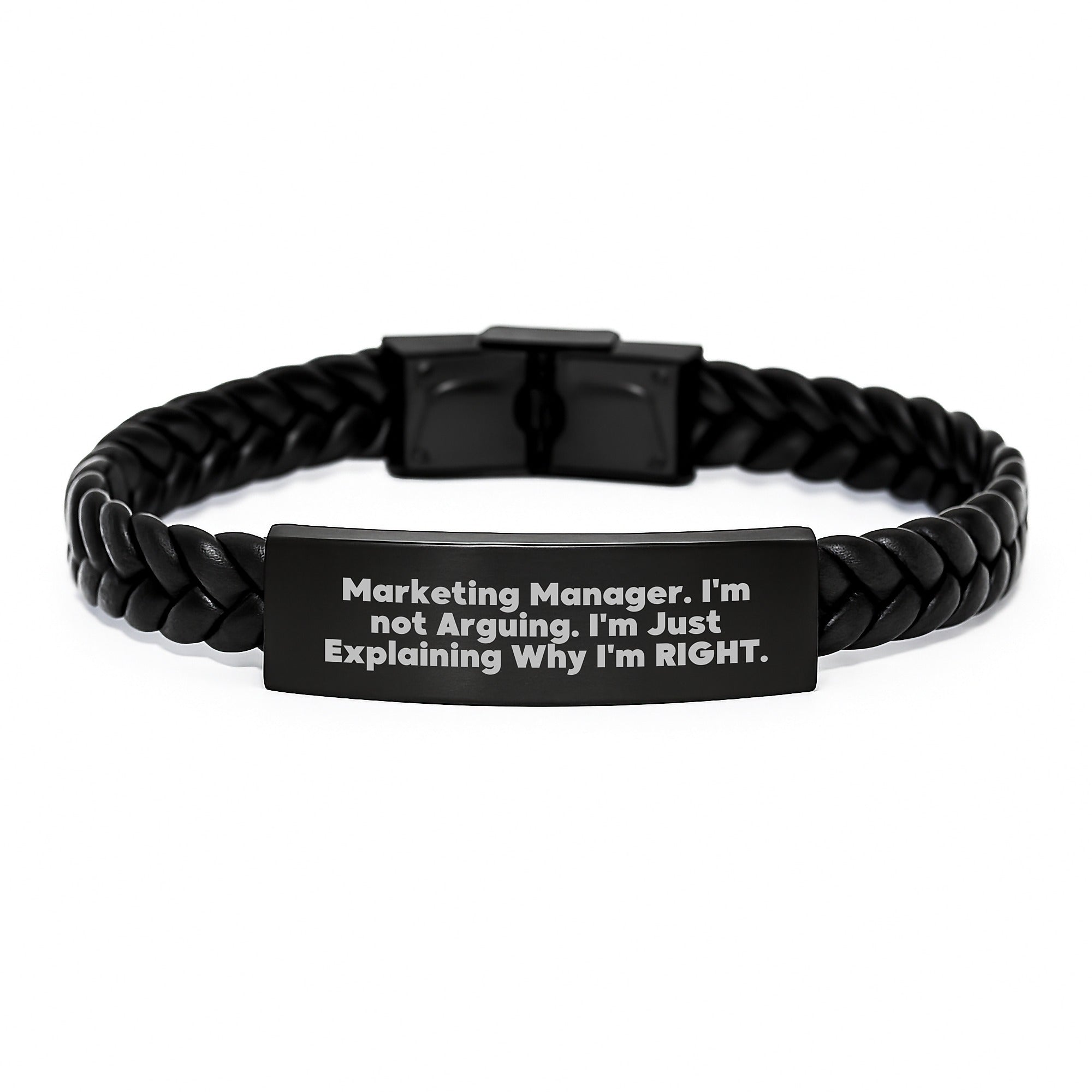 Funny Marketing Manager Christmas Unique Gifts from Coworkers for Men - Interlaced Leather Bracelet with Stainless Steel Engraving, Gift Ideas for Friends, Unique Presents for Marketing Managers - Image 1