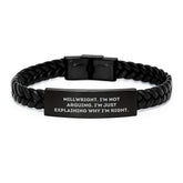Gifts from Friends for Millwrights - Funny Interlaced Leather Birthday Wristband, 'I'm Not Arguing, I'm Just Explaining Why I'm Right', Premium Stainless Steel and PU Leather - Image 1