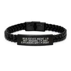 Funny Real Estate Agent Gifts from Men to Friends, Christmas Unique Leather Bracelets for Real Estate Agents, Interlaced Leather Bracelet with Stainless Steel and PU Leather - Image 1