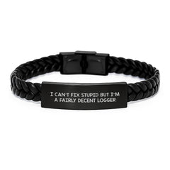 Funny Logger Gifts from Friends - Interlaced Leather Bracelet with Stainless Steel Engraving for Men and Women - Graduation Unique Presents - Image 1