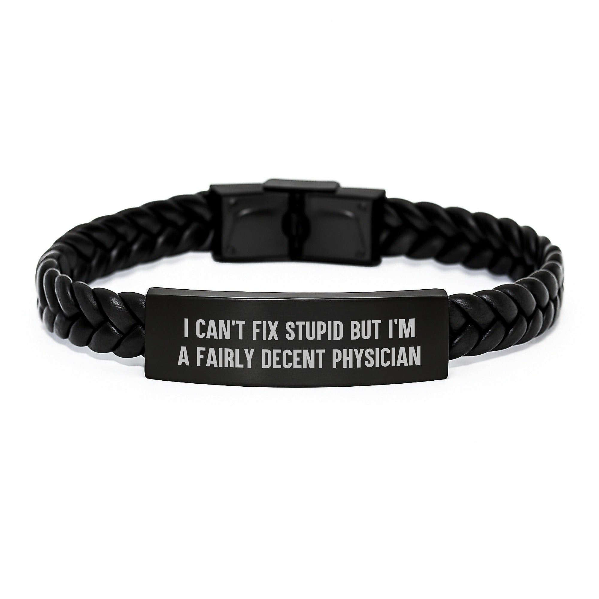 Funny Physician Gifts from Men, Christmas Unique Gifts for Physicians, Interlaced Leather Bracelet - I'm A Fairly Decent Physician - Image 1