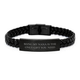 Funny Quotes for Nana Gifts, Being My Nana Is The Only Gift You Need, Interlaced Leather Bracelet for Women, Gifts from Family, for Grandma or Mom on Christmas - Image 1
