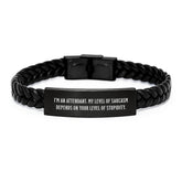 Funny Attendant Interlaced Leather Bracelet Gifts from Men to Attendants for Graduation, 'I'm An Attendant. My Level Of Sarcasm Depends On Your Level Of Stupidity.', Unique Gifts for Attendants - Image 1