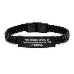 Funny President Gifts for Him from Friends - 'I'm a President' Interlaced Leather Bracelet for Graduation - Image 1