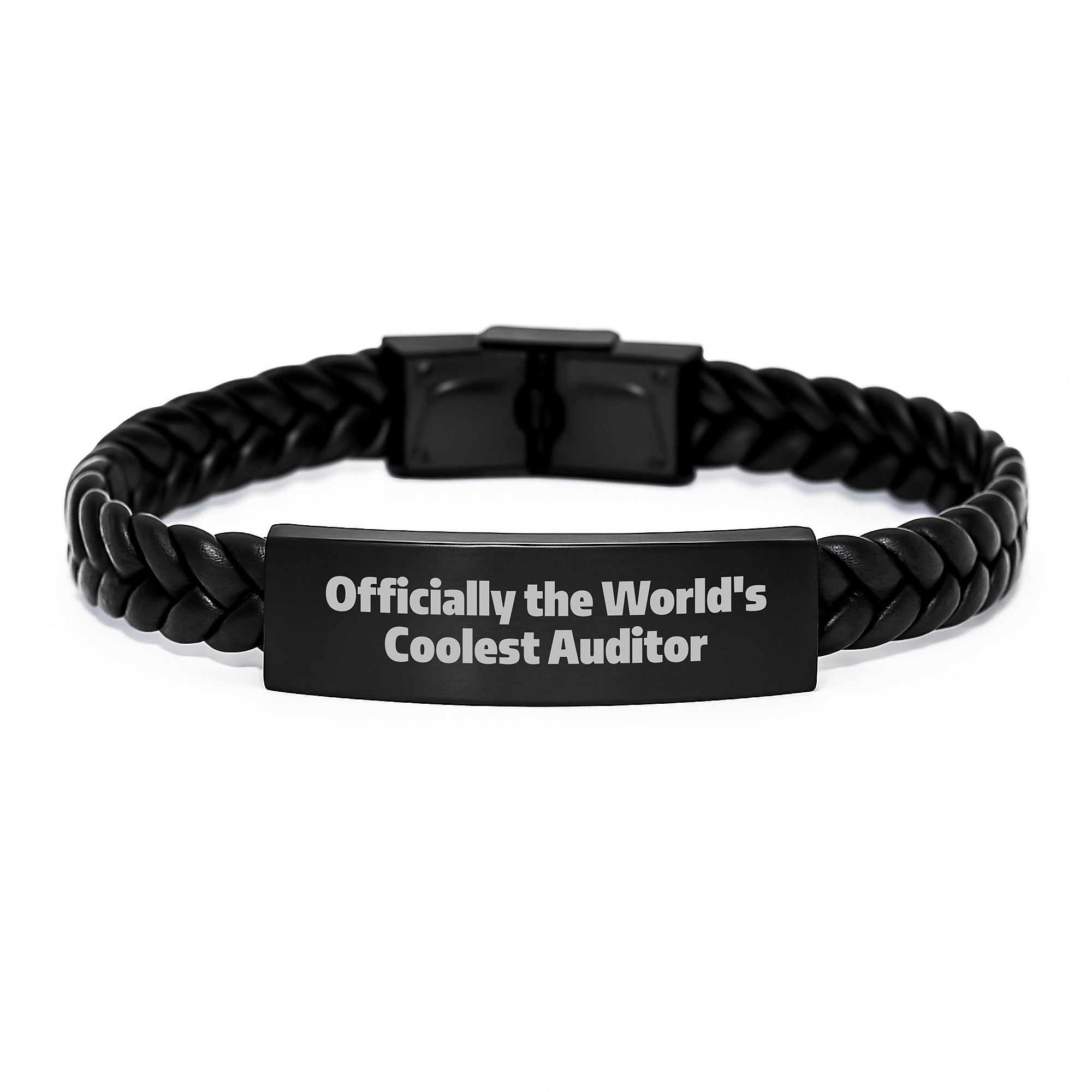 Funny Gift for Auditor, Officially The World's Coolest Auditor Interlaced Leather Bracelet, Christmas Unique Gifts for Men - Image 1