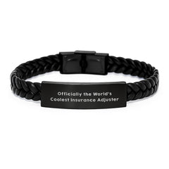 Funny Insurance Adjuster Gifts for Men, 'Officially The World's Coolest' Interlaced Leather Bracelet, Graduation Unique Gifts from Friends - Image 1
