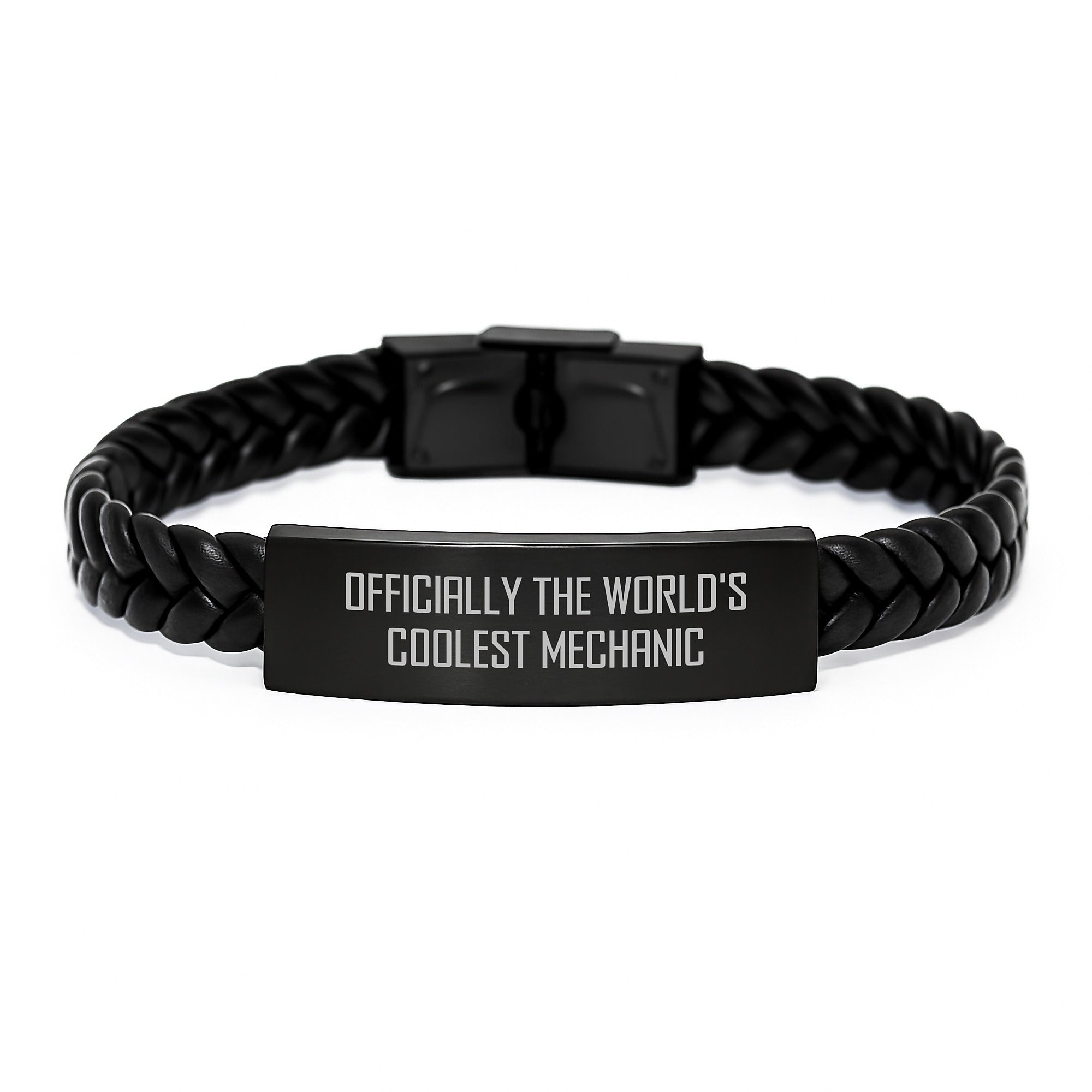 Officially The World's Coolest Mechanic Funny Mechanic Gifts for Him Christmas Unique Interlaced Leather Bracelet for Men Gifts from Friends - Image 1