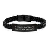 Funny Microbiologist Gifts for Men - Interlaced Leather Bracelet with 'Officially The World's Coolest Microbiologist' Quote, Unique Christmas Unique Gifts from Men to Microbiologist - Image 1