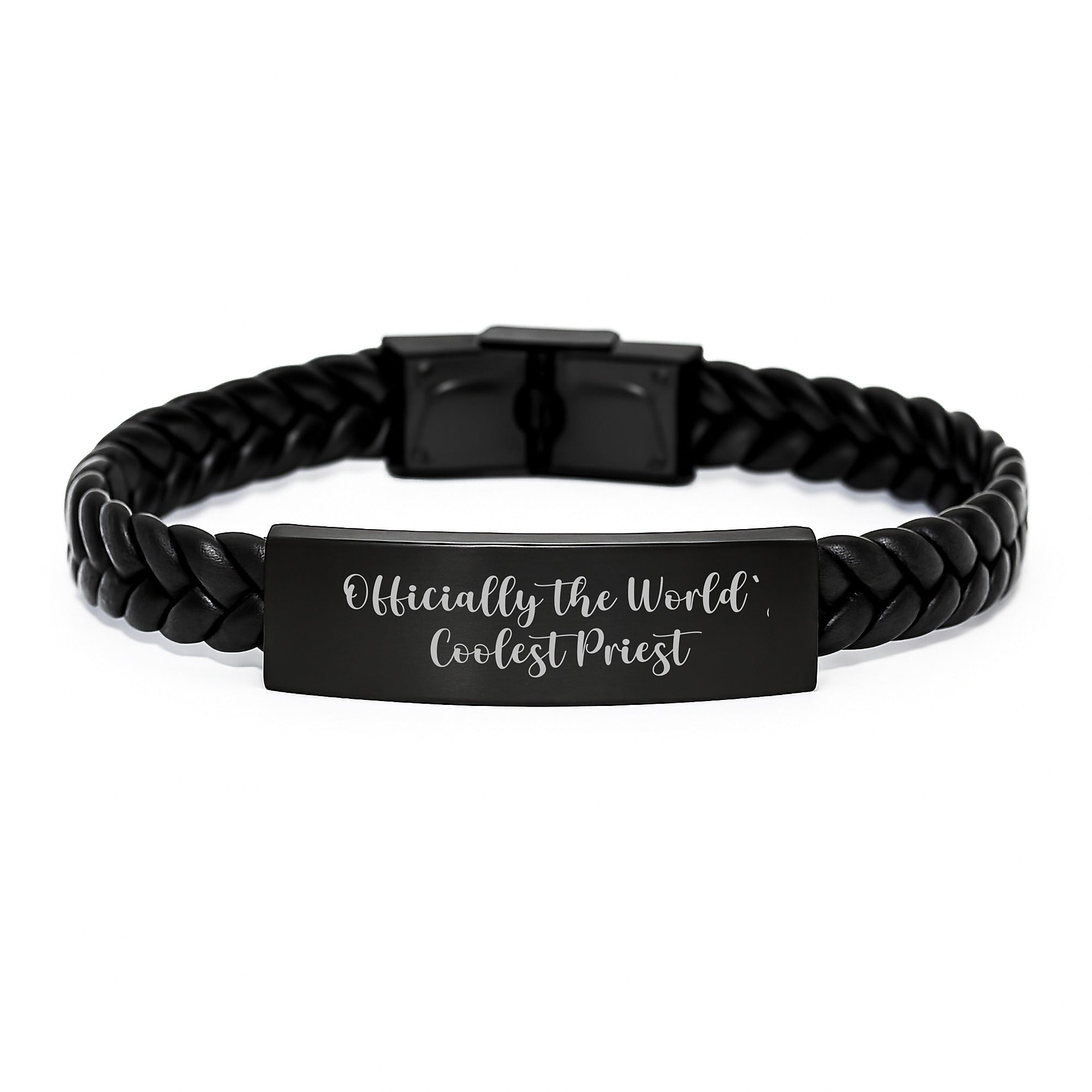 Funny Gifts from Men to Priest Interlaced Leather Bracelet - Officially The World's Coolest Priest, Unique Graduation Gift for Men - Image 1