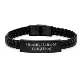 Funny Gifts from Men to Priest Interlaced Leather Bracelet - Officially The World's Coolest Priest, Unique Graduation Gift for Men - Image 1
