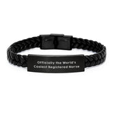 Funny Registered Nurse Gifts from Friends for Graduation Unique Interlaced Leather Braceltes - 'Officially The World's Coolest Registered Nurse' Quote - Image 1