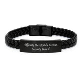 Cool Security Guard Gifts from Friends, Coworkers, or Family - 'Officially The World's Coolest Security Guard' Interlaced Leather Bracelet for Men, Women, Security Guards, and Graduates - Image 1