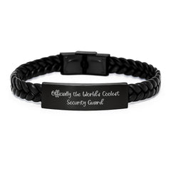 Cool Security Guard Gifts from Friends, Coworkers, or Family - 'Officially The World's Coolest Security Guard' Interlaced Leather Bracelet for Men, Women, Security Guards, and Graduates - Image 1