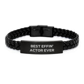 Actor Gifts, Funny Quote Interlaced Leather Bracelet, Gifts from Friends for Best Effin' Actor Ever, Unique Graduation Presents - Image 1