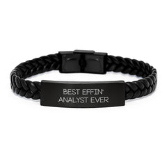 Funny Analyst Gifts, Best Effin' Analyst Ever Interlaced Leather Bracelet, Graduation Unique Gifts for Men from Family, Friends, Coworkers - Image 1