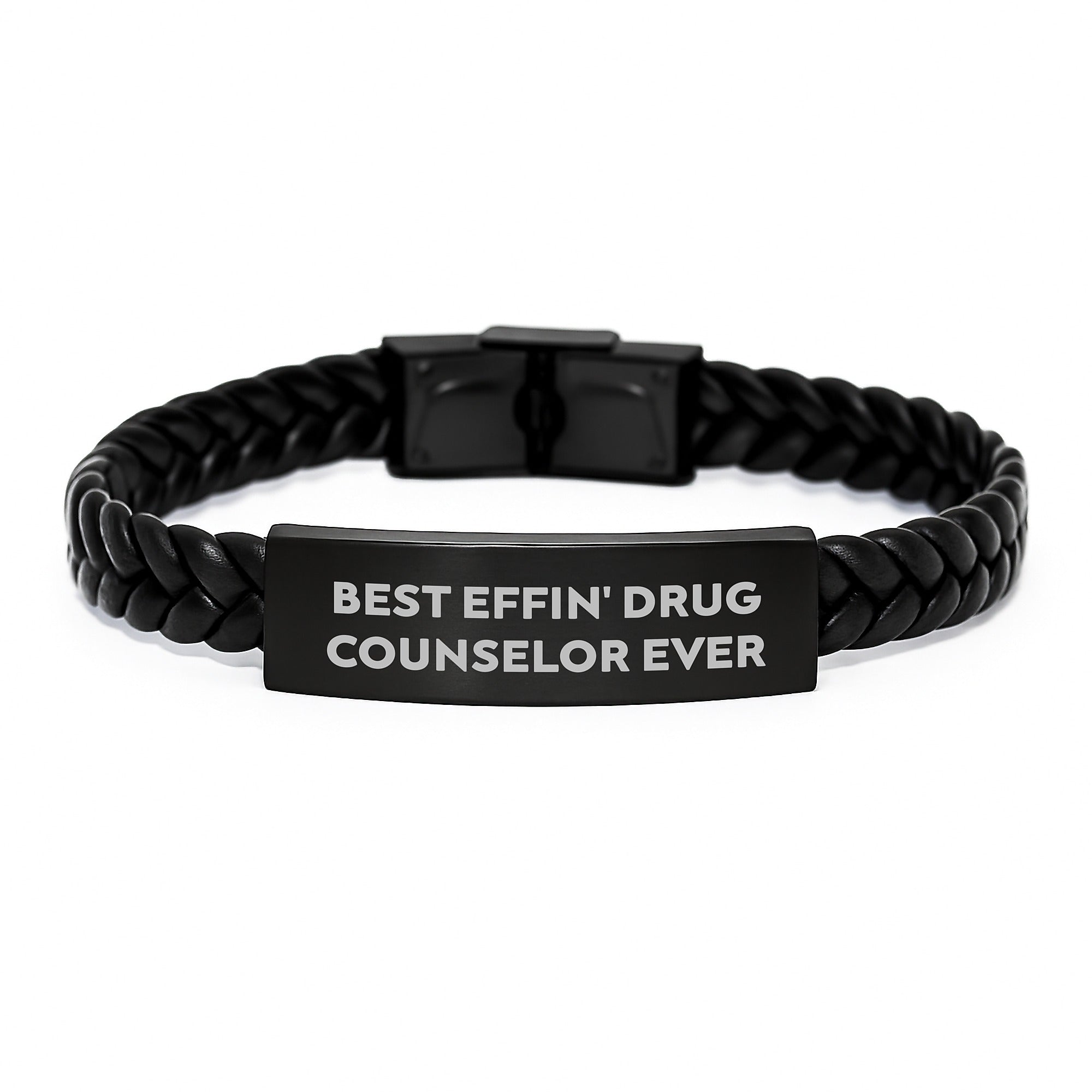 Funny Inspirational Gift for Drug Counselor Men, Best Effin' Drug Counselor Ever Interlaced Leather Bracelet, Christmas Unique Gifts from Men to Friends - Image 1