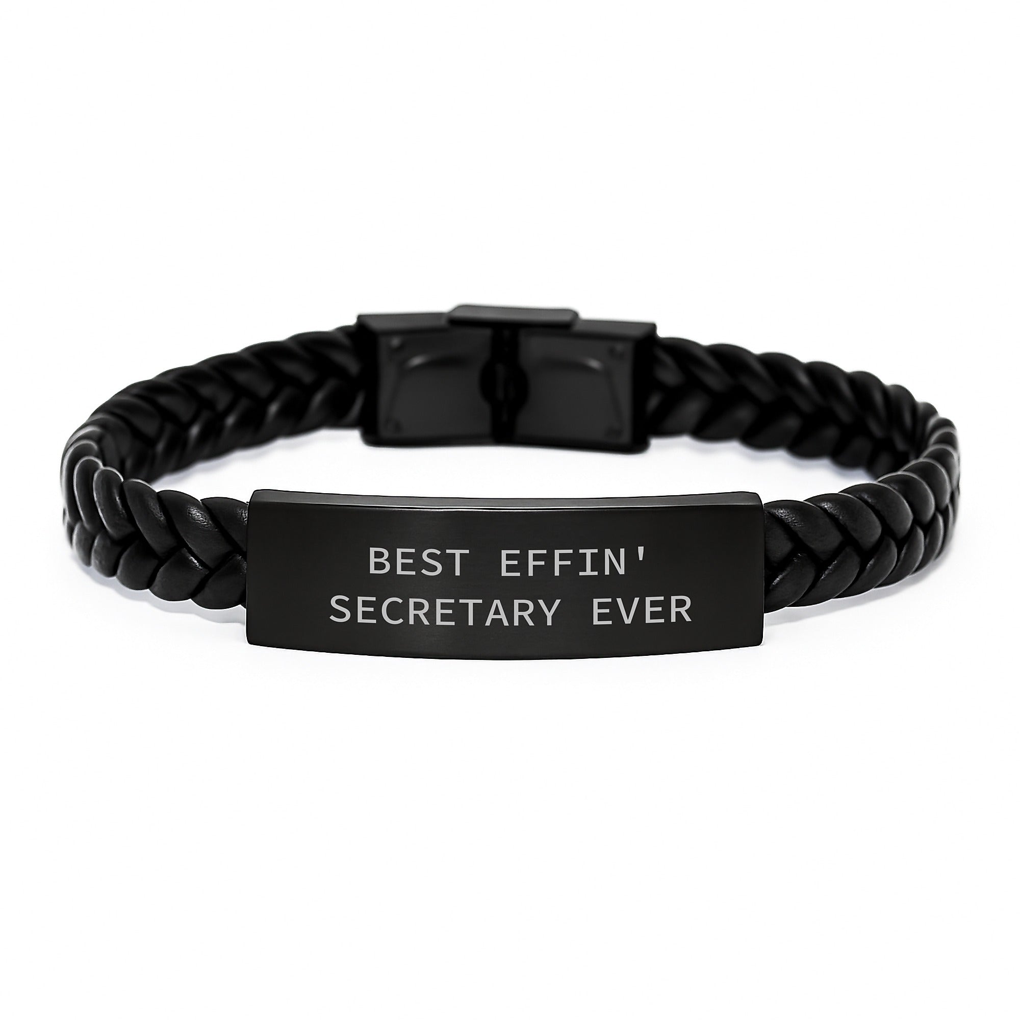 Funny Secretary Gifts, Interlaced Leather Bracelet, 'Best Effin' Secretary Ever', Graduation Unique Gifts from Family to Secretary - Image 1