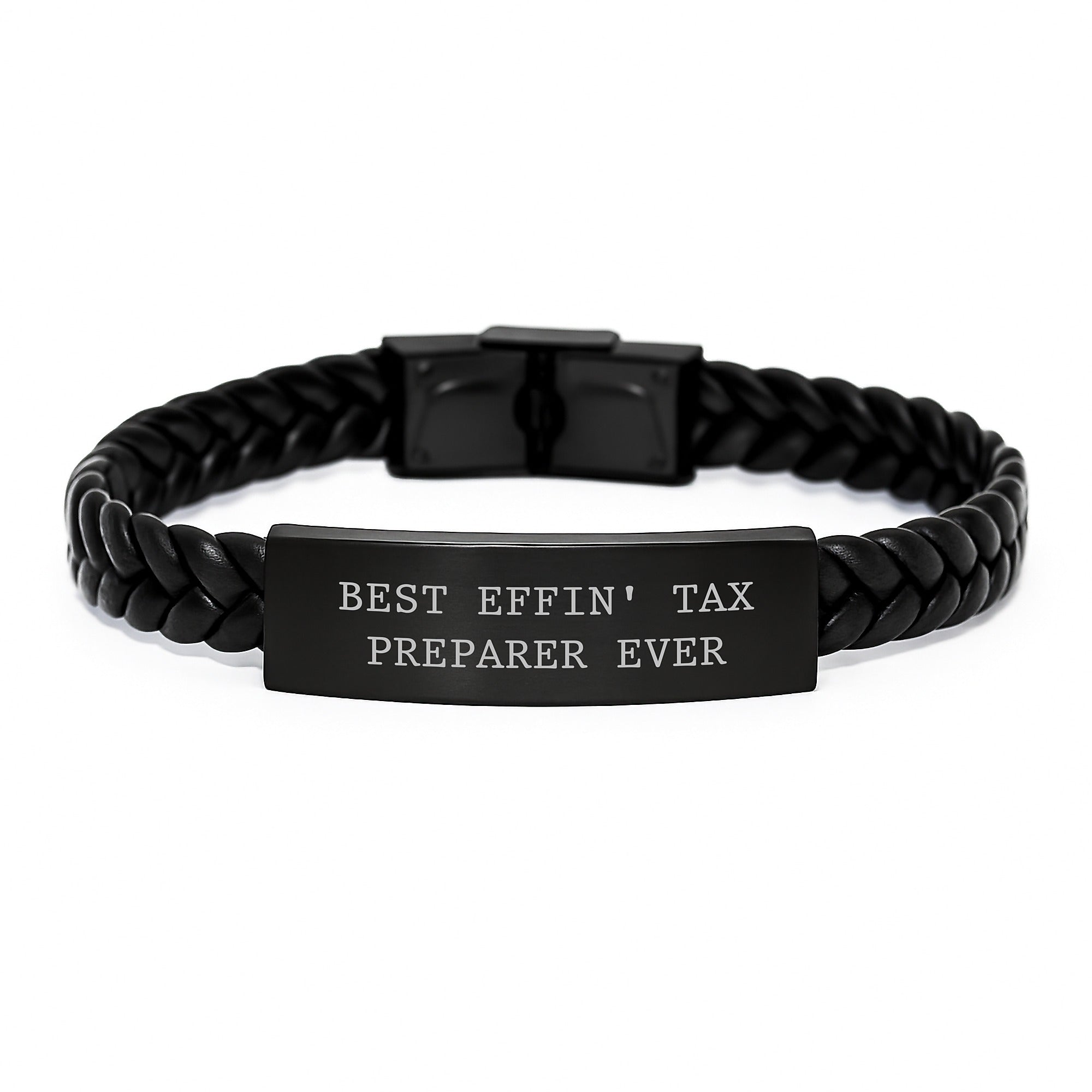 Funny Tax Preparer Gifts from Friends - Best Effin' Tax Preparer Ever Interlaced Leather Bracelet for Graduation - Image 1