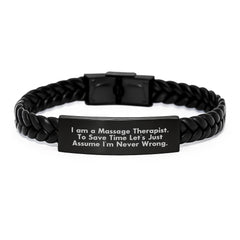 Funny Quote Interlaced Leather Bracelet for Massage Therapist Gifts, Gifts from Friends to Massage Therapist, Christmas Unique Gifts, Interlaced Leather Bracelet for Men - Image 1