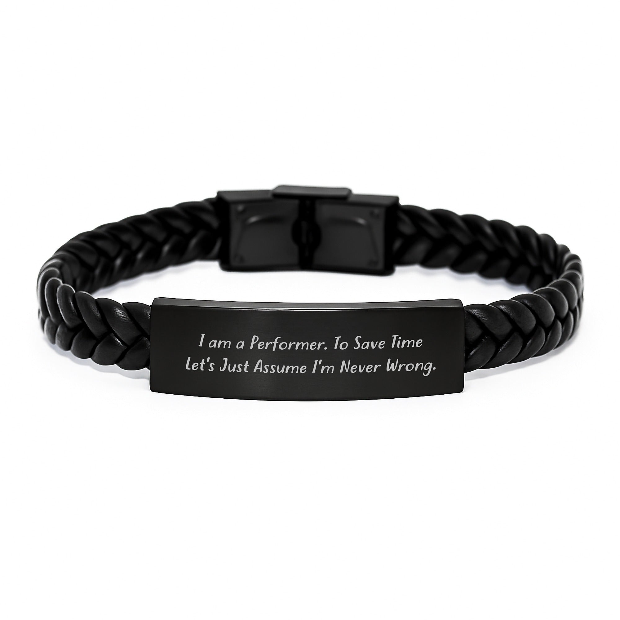 Funny Christmas Unique Gifts for Performers - Interlaced Leather Bracelet, Quotes for Men and Women, Stainless Steel PU Leather Accessories - Image 1