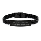 Funny Christmas Unique Gifts for Performers - Interlaced Leather Bracelet, Quotes for Men and Women, Stainless Steel PU Leather Accessories - Image 1