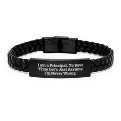 Funny Principal Gifts Interlaced Leather Bracelet for Men Women Friends Christmas Unique Presents from Family - Image 1