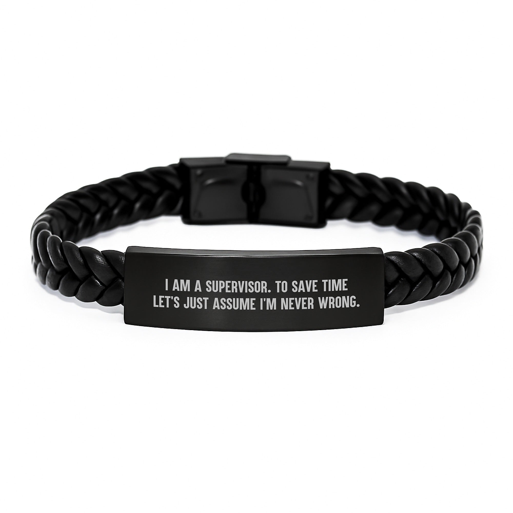 Funny Supervisor Gifts from Coworkers to Supervisor Men, Interlaced Leather Bracelet Stainless Steel PU Leather Christmas Unique Gifts, Supervisor Quote I Am A Supervisor - Image 1