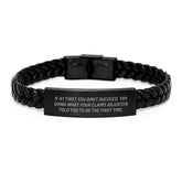Claims Adjuster Gifts from Friends, Inspirational Interlaced Leather Bracelet for Graduation, Funny Quote Says Try Again - Men's or Women's Unique Gifts from Coworkers - Image 1