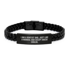 Funny Dentist Gifts for Men from Dad - I Am A Dentist Dad. Just Like A Normal Dad Except Much Cooler. Interlaced Leather Bracelet for Graduation - Image 1